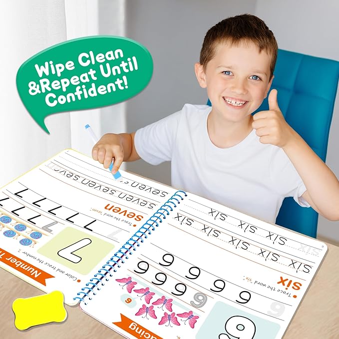Preschool Learning Activities 60 Reusable Pages -Number Tracing Book for Kids 3,4,5,6 Years Old -Builds Addition & Subtraction, PreK Kindergarten Math Workbook, Learning Toy Gift for Toddler