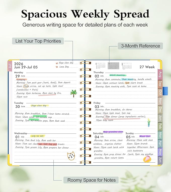 Academic Planner 2026-2027, Hardcover Weekly and Monthly Calendar Planner from July 2026 - June 2027, Daily Agenda Planners with Tabs, College School Organizer for Student Teacher, A4 (8.5" x 11"), Night Sky Blue