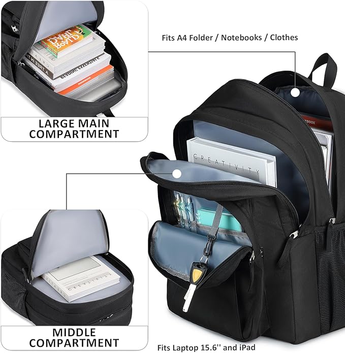 abshoo Classical Basic Womens Travel Backpack For College Men Water Resistant Large Bookbag (Black)