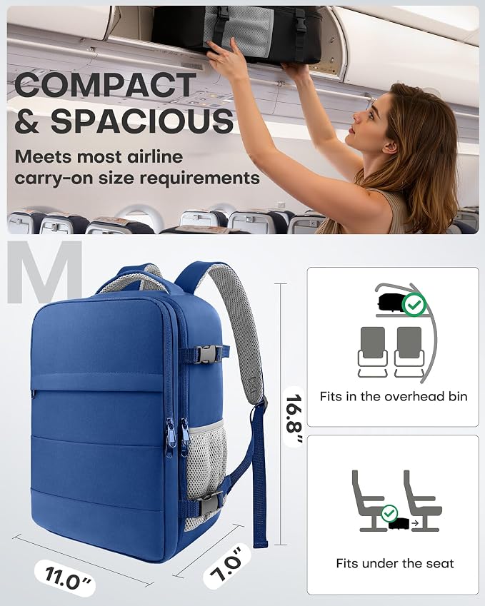 HOTOR Travel Backpack Flight Approved Bag Men Women, Medium Dark Blue | TSA Carry on Luggage, 15.7" Laptop, Casual Daypack Travel Essentials Nurse Bag for Work, Business, Weekender, College