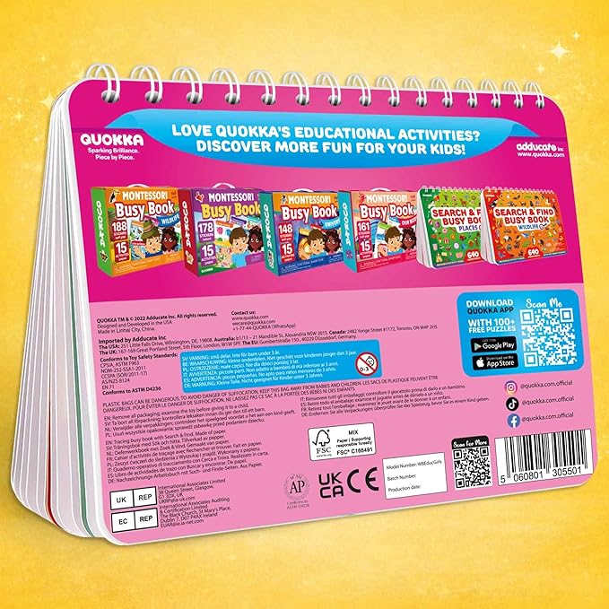 QUOKKA Busy Book for Toddlers 3-5 – Fantasy Search and Find Activity Pad - Toddler Dry Erase Learning Workbook with Markers for Travel Quiet Time