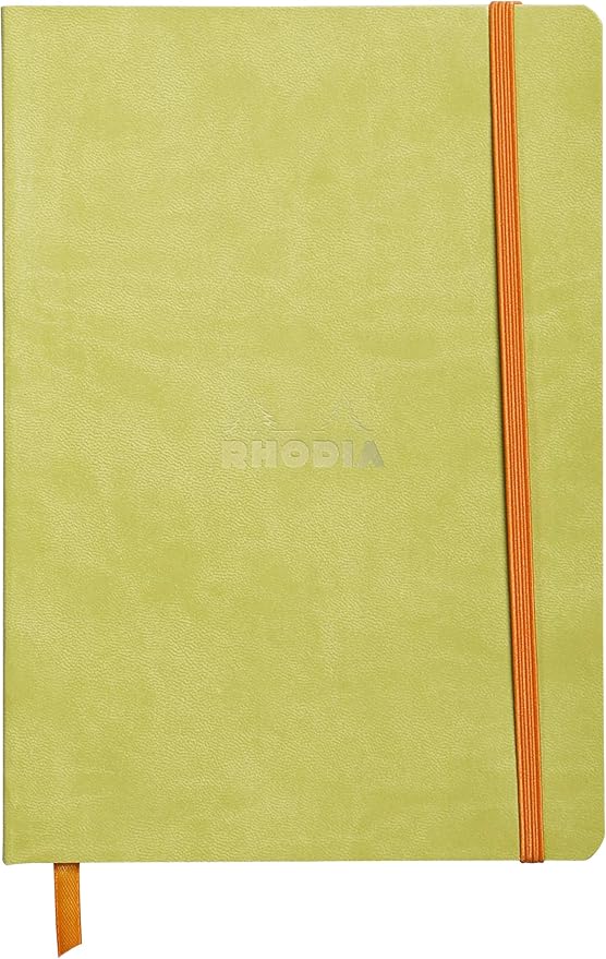 RHODIA 117406C - Anise Soft Notebook - A5 - Lined - 160 pages - Clairefontaine Ivory Paper 90 g/m - Bookmark, Elastic Closure - Faux Leather Cover - Rhodiarama Collection