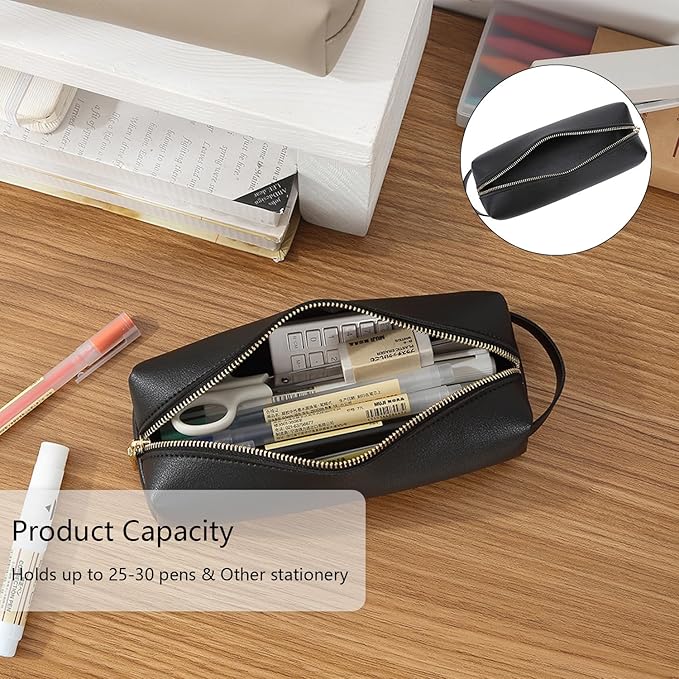 Pencil Case Soft School Pencil Pouch Bag for Easy Carry Stylish and Durable (Beige,Faux leather)
