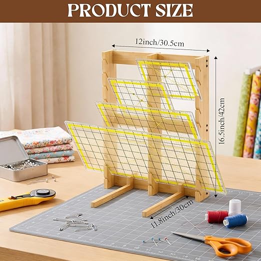 Wenqik Wooden Quilting Ruler Rack with 30 Slots, 16.5" x 12.4", Sewing Ruler Stand and Craft Template Organizer Accessories for School, Office Drawing Supplies