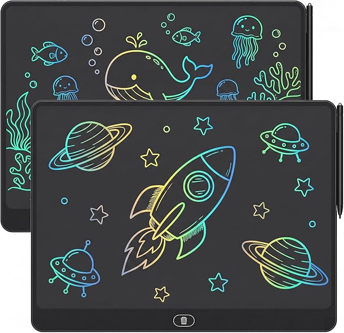 16 Inch LCD Writing Tablet 2 Pack, Large Electronic Notepad for Adults, Reusable Digital Memo Board for Office Desk and Meetings, Erasable Paper Tablet, Battery Operated (Black)