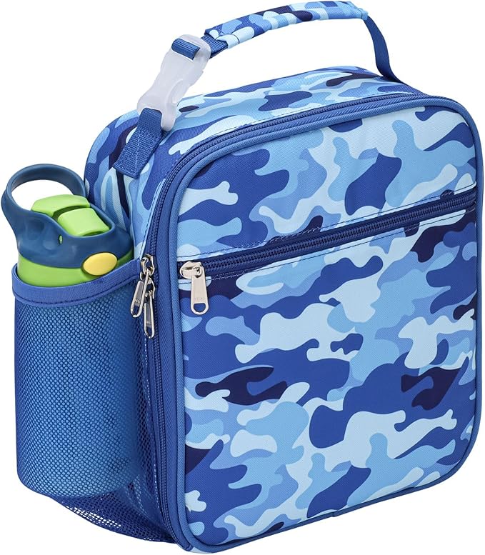 Bagseri Kids Lunch Box for Boys - Insulated Toddler Lunch Bag Fits Bento Box, Reusable Daycare Cooler Tote with Clip Handle, Water-Resistant Lining, Blue Camo