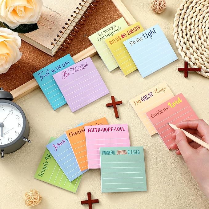 Yinder 24 Pcs Inspirational Sticky Notes Cute Motivational Sticky Notes Pad End of Year Employee Appreciation Gifts Bulk for Teacher Nurse Coworkers Office Supplies 3 x 3'' (Bible,Light Color)