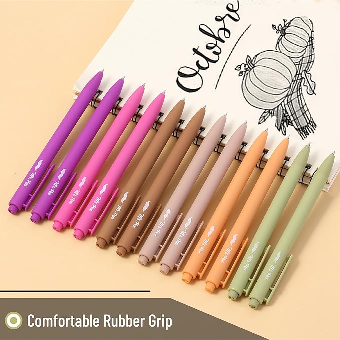 Mr. Pen- Retractable Gel Pens, 12 Pack, Black Ink, Late Harvest Color Barrel, Fine Point 0.5mm, Fast Dry, Smooth Writing, Cute Pens for Drawing, Writing Planner and School Supplies