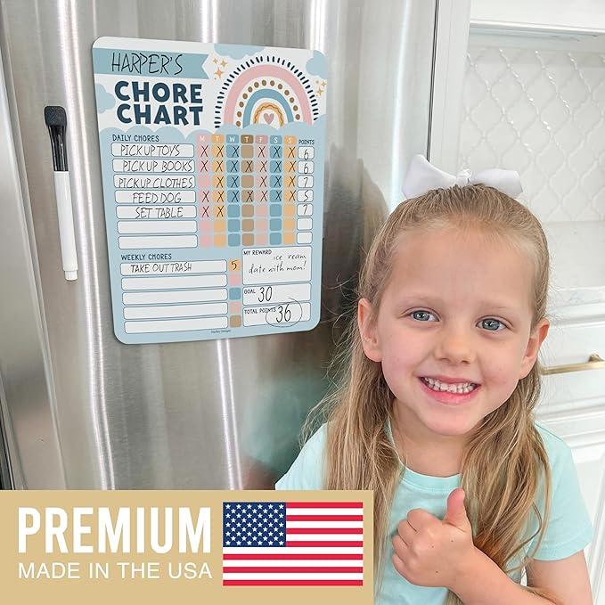 Hadley Designs Magnetic Chore Chart for Kids – Reward Chart for Kids, Dry Erase Responsibility Board for Children at Home, Fridge Behavior Tracker for Daily & Weekly Tasks, Boho Toddler Chore Board