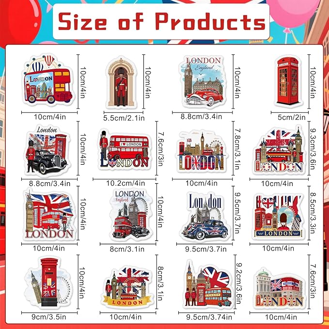 Wxiben London Fridge Magnets Gifts - 16Pcs London Souvenirs Gift City Travel Magnetic Refrigerator United Kingdom Red Phone Box Fridge Magnetic Stickers for Home Kitchen Office Locker Traveler Tourist