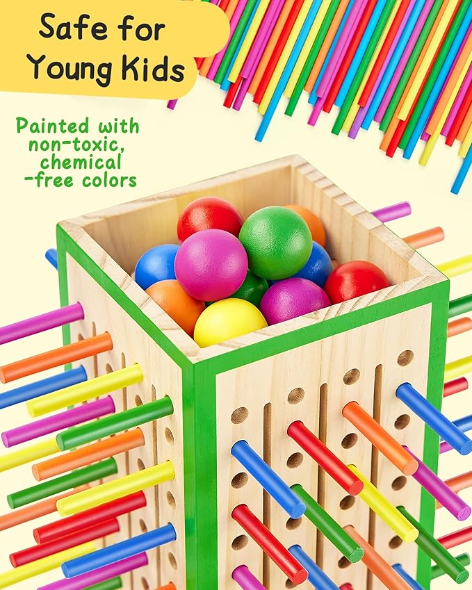 Montessori Toys Wooden Board Games for Kids 4-6, 42 Colorful Wooden Sticks Fine Motor Skills Toy for 3 4 5 6 Years Old, Math&Counting Learning Toy Family Games Travel Toys Gifts for Girls and Boys