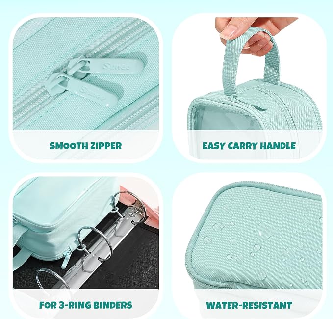 SUNEE Large Capacity Pencil Case with 3 Compartment, Extra Big Pencil Pouch, Pencil Bag with Clear Window, Pen Case School Supplies for Teens Adults Girls Boys, Mint Green