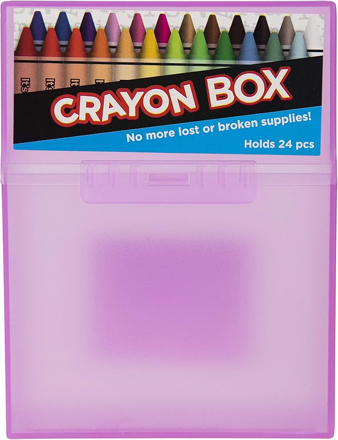 It's Academic Crayon Box with Hinged Lid and Snap Closure, Clear, Purple, and Green Plastic,(Colors May Vary) 16 Count (Pack of 4)