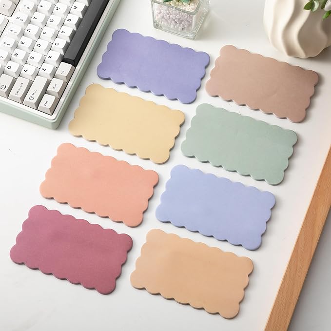 Eaasty 8 Pack Scalloped Aesthetic Sticky Notes Bulk Morandi Colors Cute Wavy Self Sticky Note Pads 3" x 5" Blank Note Pads for Back to School Office Supplies 240 Sheets