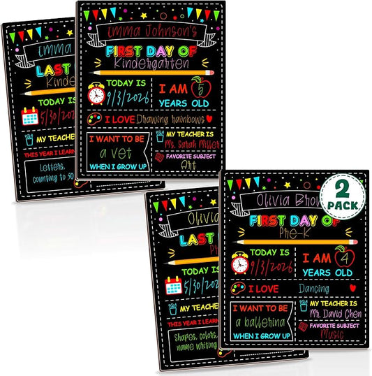 2PCS First Day of School Sign, Double-Sided 1st Last Day Chalkboard | 10 × 12 Inches, Reusable Pre-K Board, Easy to Clean Back to School Sign Board for Kids