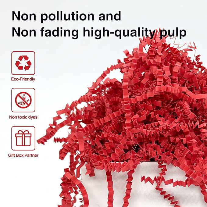 1LB Crinkle Cut Paper Shred Filler for Gift Box Bag and Basket On Holidays(Red)