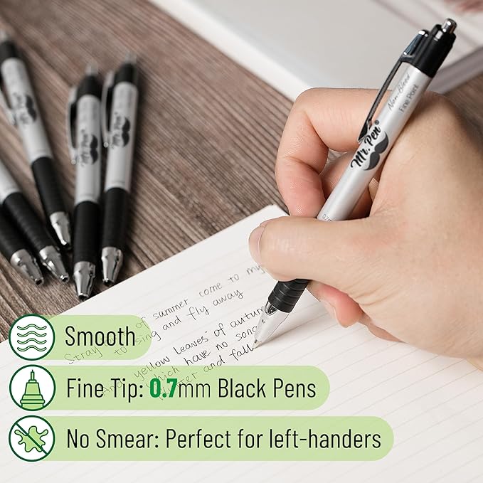 Mr. Pen- Retractable Bible Journaling Pens, 6 Pack, Black Ink, 0.7 mm Fine Tip, Smooth Writing Pen, No Smear, Comfortable Grip, Ideal for Bible Journaling, Note-Taking, Writing & Daily Use