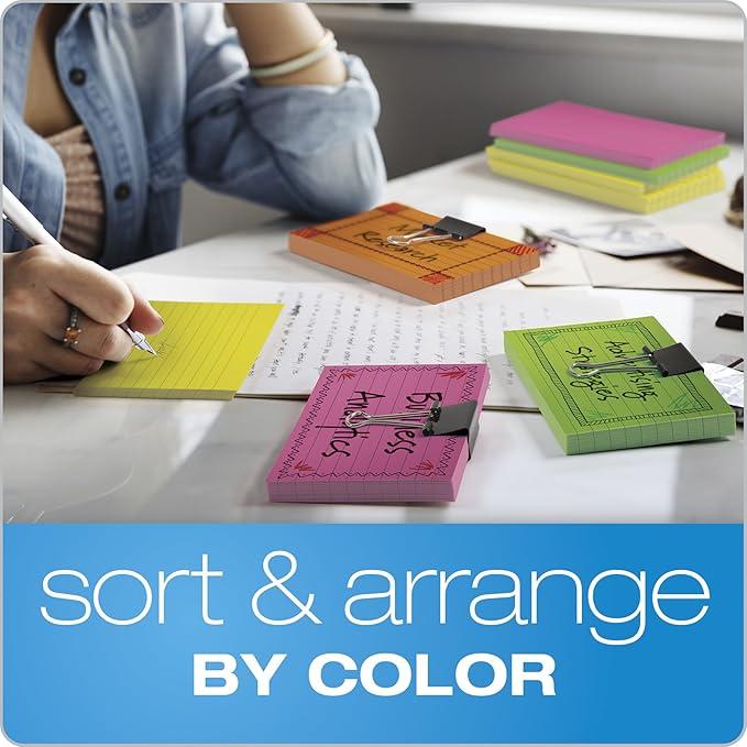 Oxford Neon Index Cards, 4" x 6", Ruled, Assorted Colors, 100 Per Pack (99755EE)