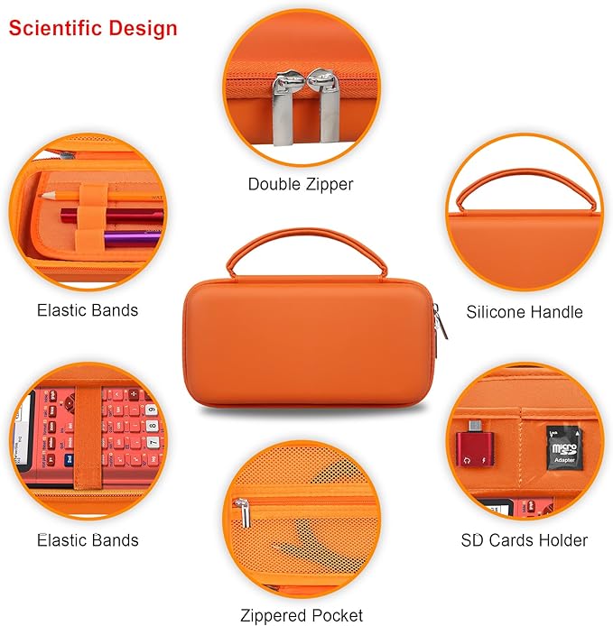 Elonbo Carrying Case for Texas Instruments TI-84 Evo/TI-84 Plus CE Evo Graphing Calculator, Extra Mesh Pocket Fits Charging Cable Charger Manual, Orange