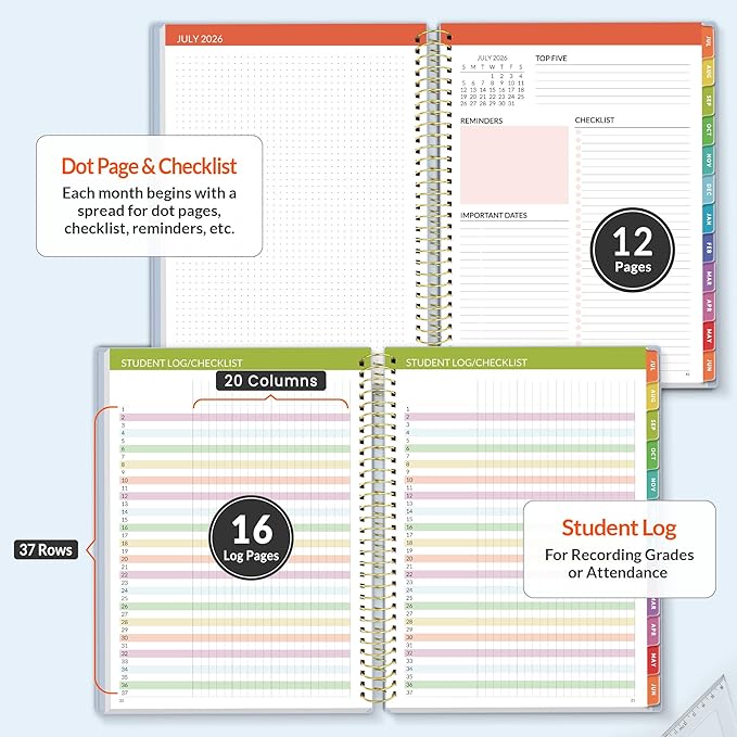 SUNEE Deluxe Teacher Planner 2026-2027, Lesson Planner Book with 7 Periods Jul 2026 - Jun 2027, 8.5" x 11" Daily Weekly and Monthly Organizers with Colorful Tabs, Planning Stickers,120gms Paper, Blue