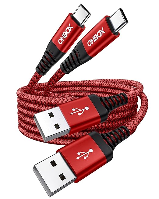 USB to USB C Cable Fast Charging [2 Pack 10FT], USB A to USB C Cable for Car, Durable Braided USB Type C iPhone Charger USBC Cord for iPhone 17/16/15/Pro Max/Plus, Samsung Galaxy S23 and More-Red