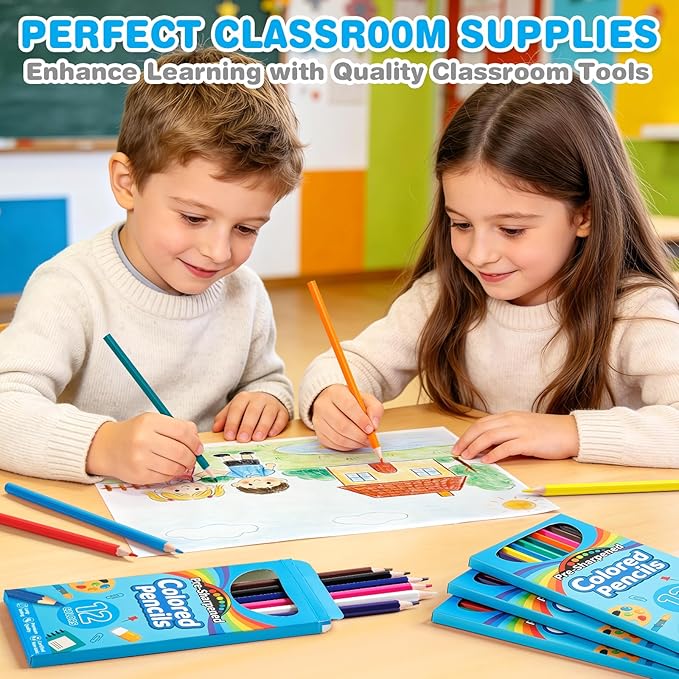 V-Opitos 48 Count Colored Pencils, 4 Packs Pre-sharpened Coloring Pencils for Kids in 12 Colors, Bulk School Supplies for Teachers, Ideal Back to School Supplies & Classroom Prizes