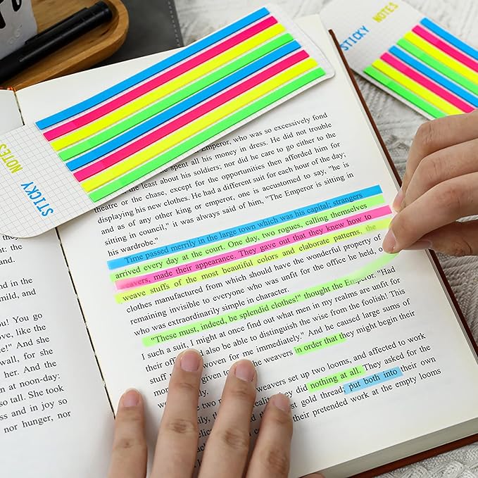 640Pcs Highlighter Tape Highlighter Stripe, Long Page Tabs, Transparent Sticky Page Markers Tabs, Colorful Page Markers Sticky, Index Tabs, Book Tabs for Annotating Books, Page Tape for Index Note