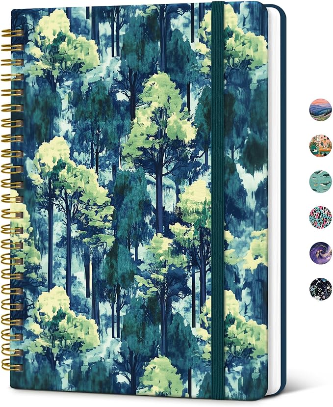 Taja Spiral Lined Journal for Women, Notebook for Work with Pretty Cover, 140 College Ruled Pages, Hardcover Notebook for Journaling, Note Taking, Bible Study, Evergreen Dreams