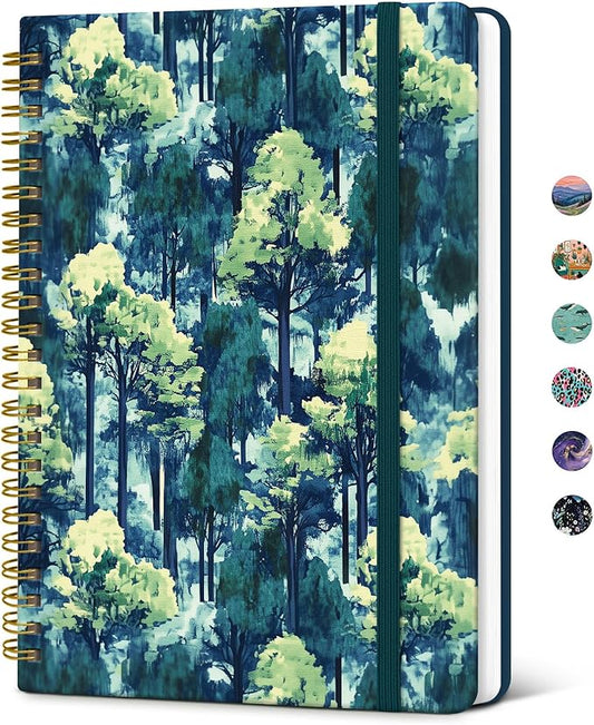 Taja Spiral Lined Journal for Women, Notebook for Work with Pretty Cover, 140 College Ruled Pages, Hardcover Notebook for Journaling, Note Taking, Bible Study, Evergreen Dreams