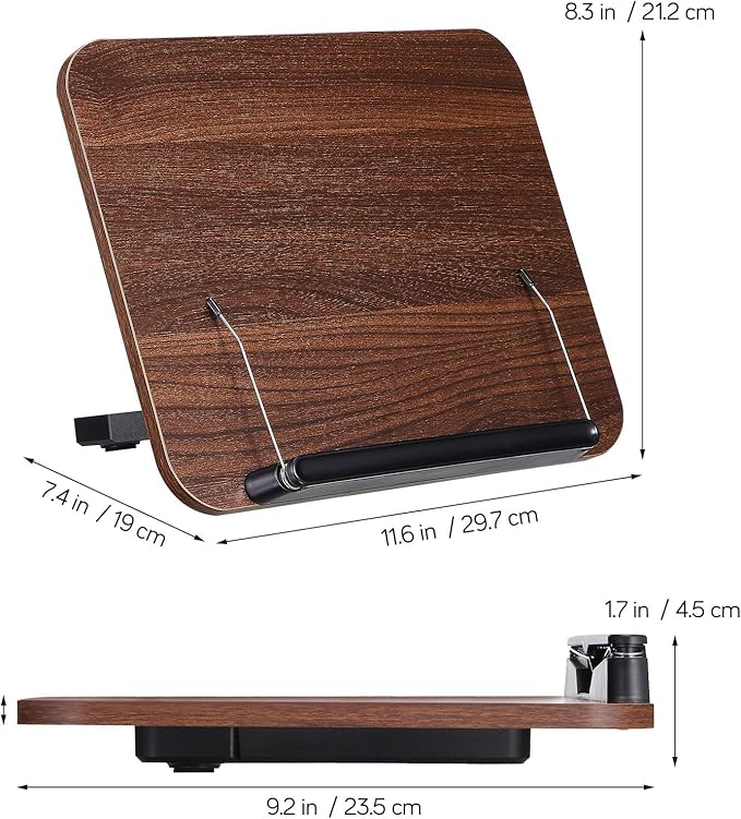 SUPVOX Adjustable Walnut Wood Book Stand for Reading and Textbooks, 13-Level Multifunctional Desktop Reading Rack for Cookbooks and Documents