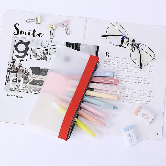 Mr. Pen- Clear Pencil Pouch, 8.50"x4.25", 6 Pack, Durable TPU Material, Medium Water-Resistant Pencil Bags with Smooth Zipper, Multipurpose Clear Pouch for Stationery, School, Office, Travel Supplies