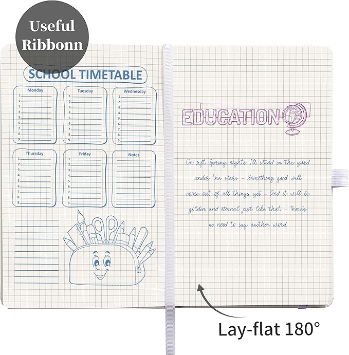 Graph Grid Paper Notebook/Journal - Classic Journal/Notebook with Ribbon Divider, Hardcover with Thick Paper, 5.3" x 8.26", Banded + Pen Holder +Inner Pocket - White