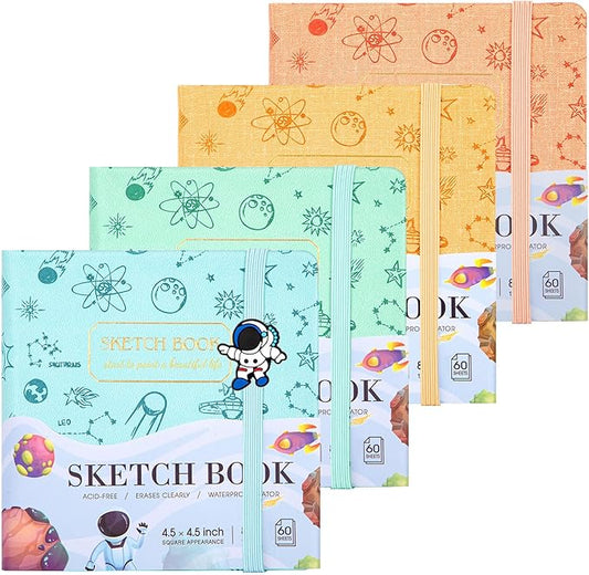 FLYING EAGLE 4 Pack Mini Sketch Books for Kids 4.5"x4.5" Cute Hardcover Sketchbook for Drawing 120GSM Thick Paper, Art Drawing Paper 120 Pages Sketch Pad for Boys Girls Teens,Gift Boxed