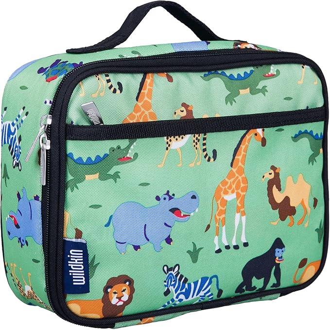 Wildkin Kids Insulated Lunch Box, Keeps Food Hot or Cold, BPA-Free with Mesh Pockets & Easy-Clean Lining – Ideal for School, Travel & Daycare – Wild Animals