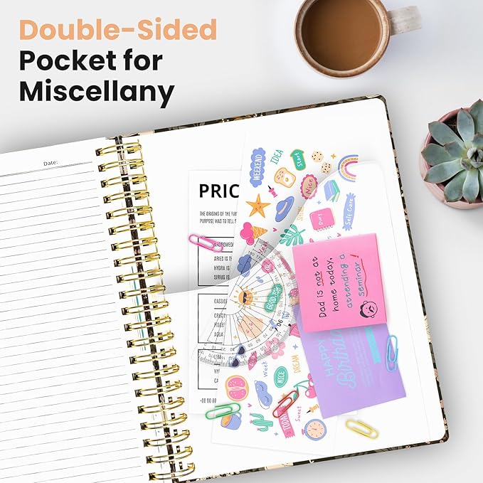 Large Lined Spiral Journal for Women Cute Hardcover 5 Subject Notebook for Work 8.5" x 11" with Removable Dividers & Tabs, College Ruled, 280 Pages Aesthetic Journal for Work, School & Note Taking, Wild Rose