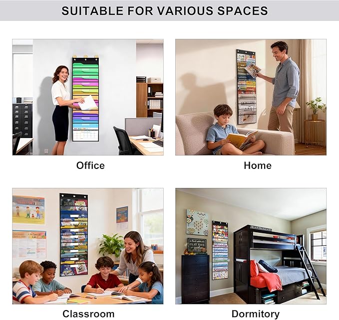 ABCxGOOD 10 Pockets Hanging Wall File Organizer, Transparent Clear Pockets Storage Chart with Over Door Hooks for Office, Classroom & Home, File Folder & Paper Organizer, Includes Labels (10 Pockets)