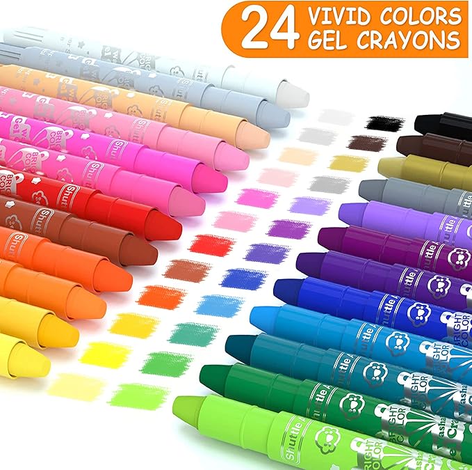 Shuttle Art 24 Colors Gel Crayons for Toddlers, Non-Toxic Crayons Set for Kids Children Coloring, Crayon-Pastel-Watercolor Effect, Ideal for Paper (Pack of 2)
