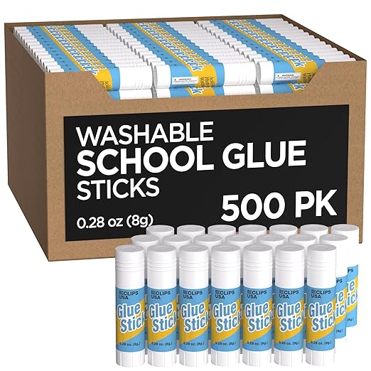 Glue Sticks Bulk (500 Pack), Washable Glue Sticks for Kids, Craft Glue for School Supplies, .28 oz, 8 Grams (500 Pack)