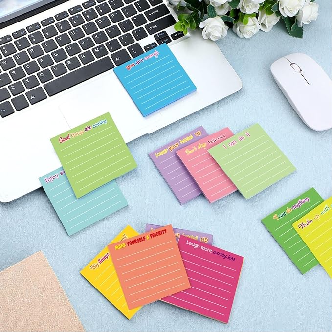 Yinder 12 Pcs Inspirational Sticky Notes Cute Motivational Sticky Notes Pad End of Year Employee Appreciation Gifts Bulk for Teacher Nurse Coworkers Office Supplies 3 x 3'' (Inspirational,Dark Color)
