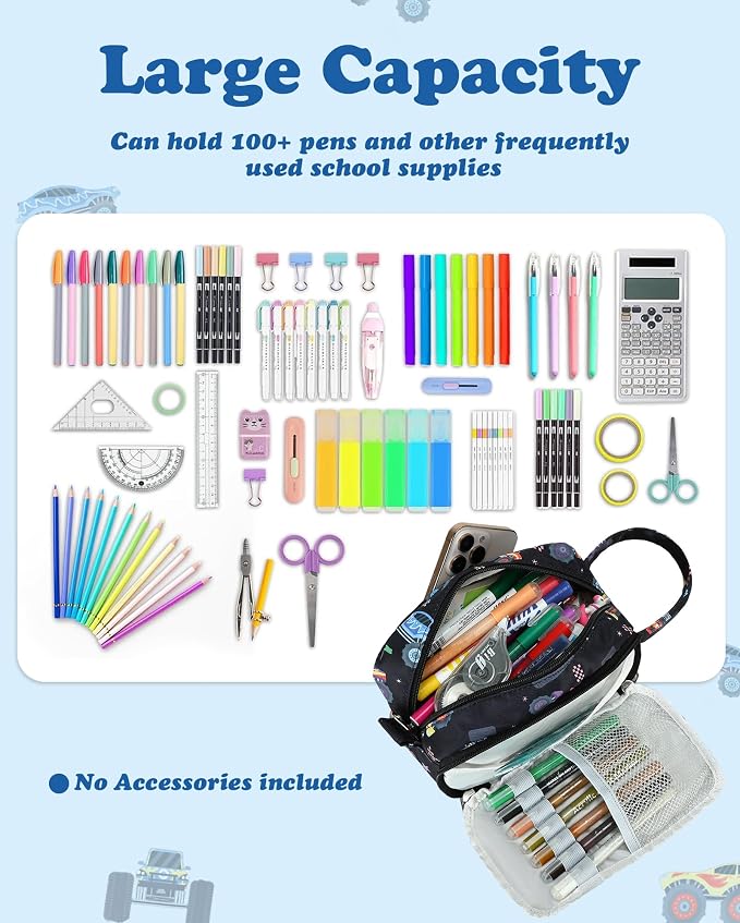 CAMTOP Cute Pencil Case for Boys, Large Capacity Pencil Pouch with 3 Compartments Pen Organizer Kawaii Pencil Box Bag for School Travel Gifts
