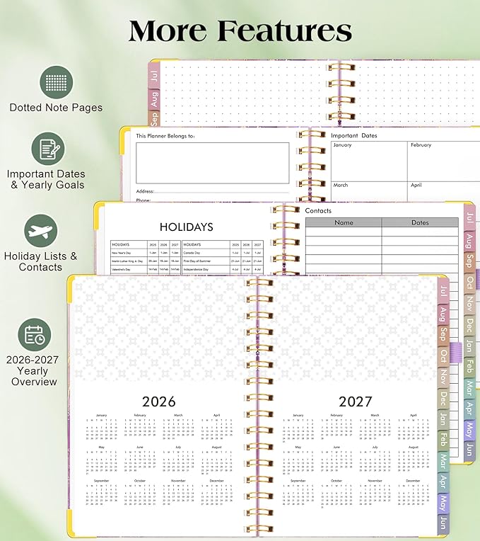 Academic Planner 2026-2027, Hardcover Weekly and Monthly Calendar Planner from July 2026 - June 2027, Daily Agenda Planners with Tabs, College School Organizer for Student Teacher, A4 (8.5" x 11"), Purple Marble