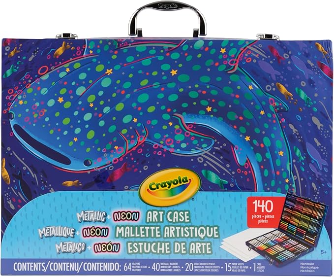 Crayola Art Kit with Neon & Metallic Art Supplies, Includes Crayons, Markers & Colored Pencils, Craft Activity, Gift for Kids, Ages 5, 6, 7, 8