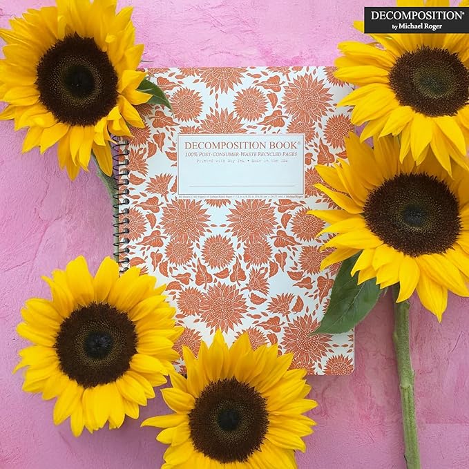 Decomposition Sunflowers College Ruled Spiral Notebook - 9.75 x 7.5 Journal with 160 Lined Pages - 100% Recycled Paper - Cute Notebooks for School Supplies, Home & Office - Made in USA