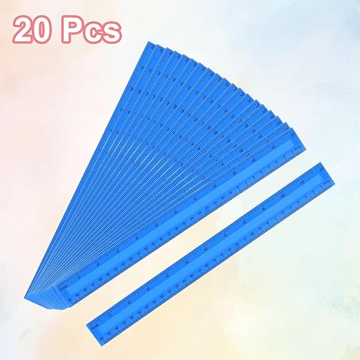 HARFINGTON 20pcs Plastic Rulers 12" (30cm) Clear Straight Ruler Measuring Tool Inches and Centimeters for Home Office Classrooms Drafting, Blue