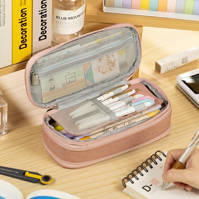 EASTHILL Big Capacity Pencil Case Large Pencil Pouch Stationery Pen Bag for Teen Girls-Deep Pink