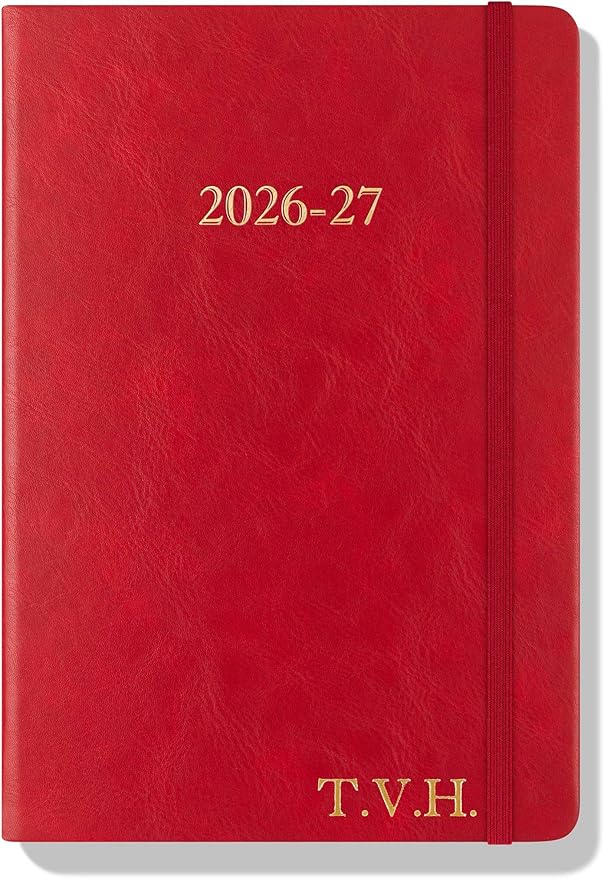 Wykeham's Executive 2026-27 Daily Journal Planner – Customization Available – Mid-Year Academic Diary – July 2026 to June 2027 (Personalized Crimson, 8.5"×5.5")