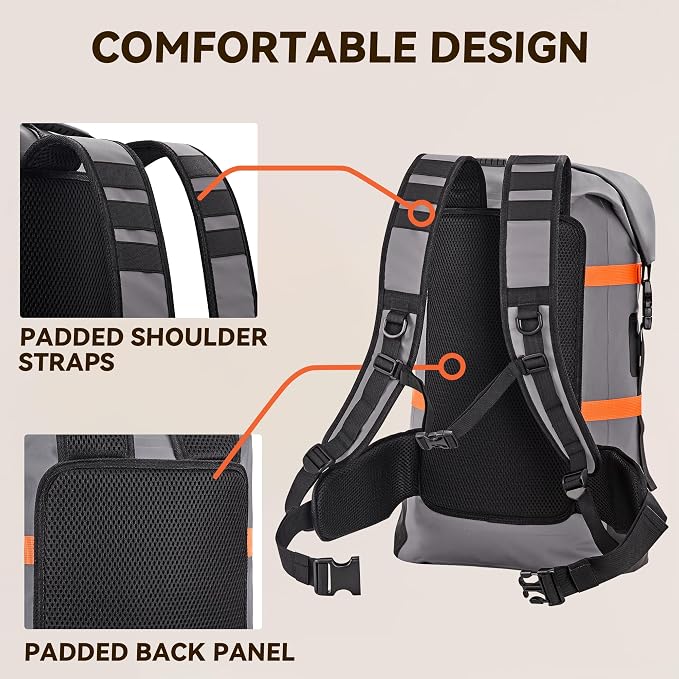 HEETA Dry Bags Waterproof Backpack 40L for Men & Women, Roll Top Heavy Duty | Cushioned Hiking Backpack, for Kayaking Boating Paddle Boarding Fishing Travel Camping Beach Vacation Cruise Ship Essentials