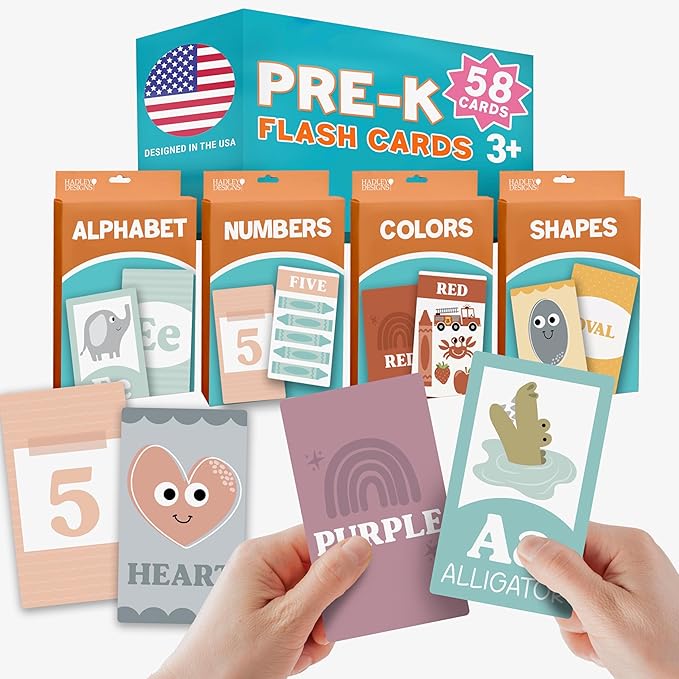 Hadley Designs Alphabet Flash Cards for Toddlers 1-3 - Preschool Learning Activities, Number Color Shapes & ABC Flash Cards for Toddlers 1-3, Daycare Essentials, Homeschool Supplies, Kids Easter Gifts