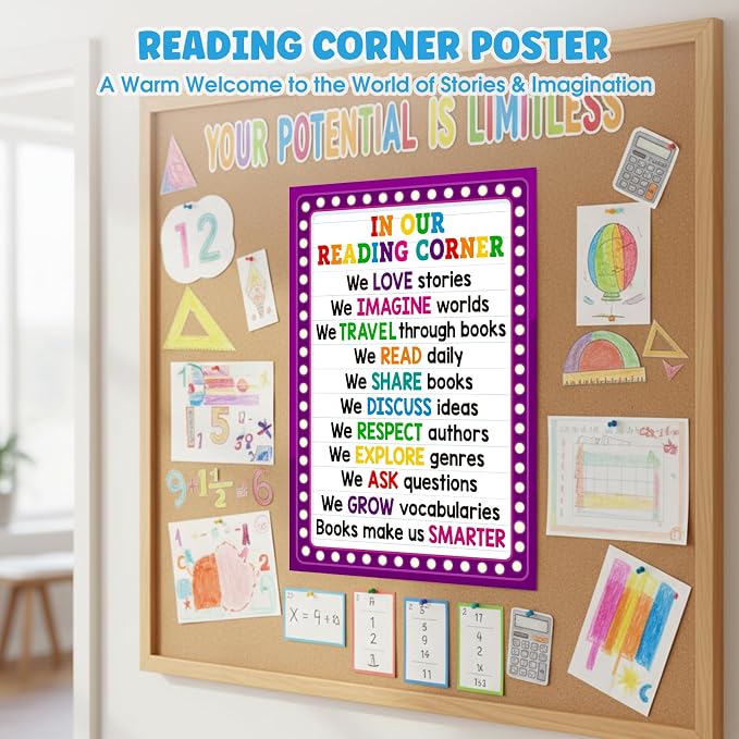 FaCraft Reading Posters for Classroom - Educational Poster Colorful Classroom Decorations for Elementary Motivational Reading Corner Bulletin Board Set for Preschool Kindergarten Homeschool Wall Decor