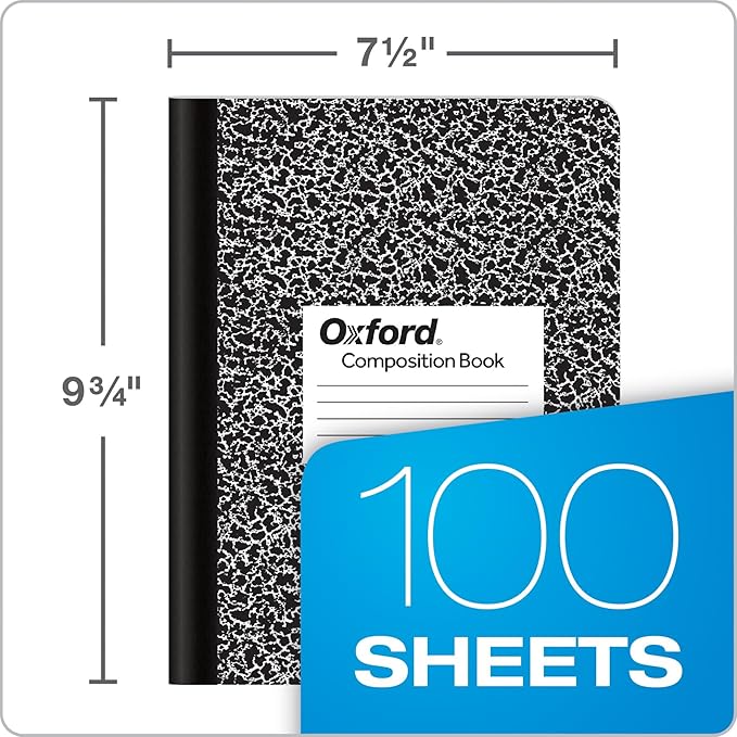 Oxford Marble Composition Book, 9 3/4 X 7 1/2 Inches, Wide Rule, Paperback, 100 Sheets, White (63795)